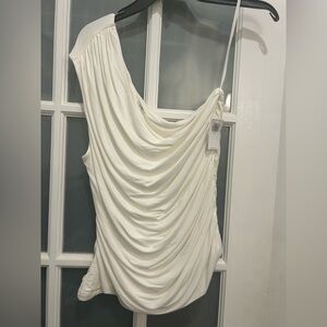 NEW! Old Navy Ivory Sea Salt Shirred Goddess One Shoulder Fitted Top Size XL